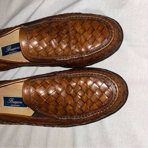 Bragano Italy Brown Leather Woven Loafers - Picture 12 of 13